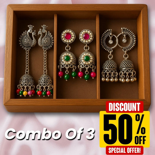 Combo of 3 – Oxidised Jhumka Earrings Set